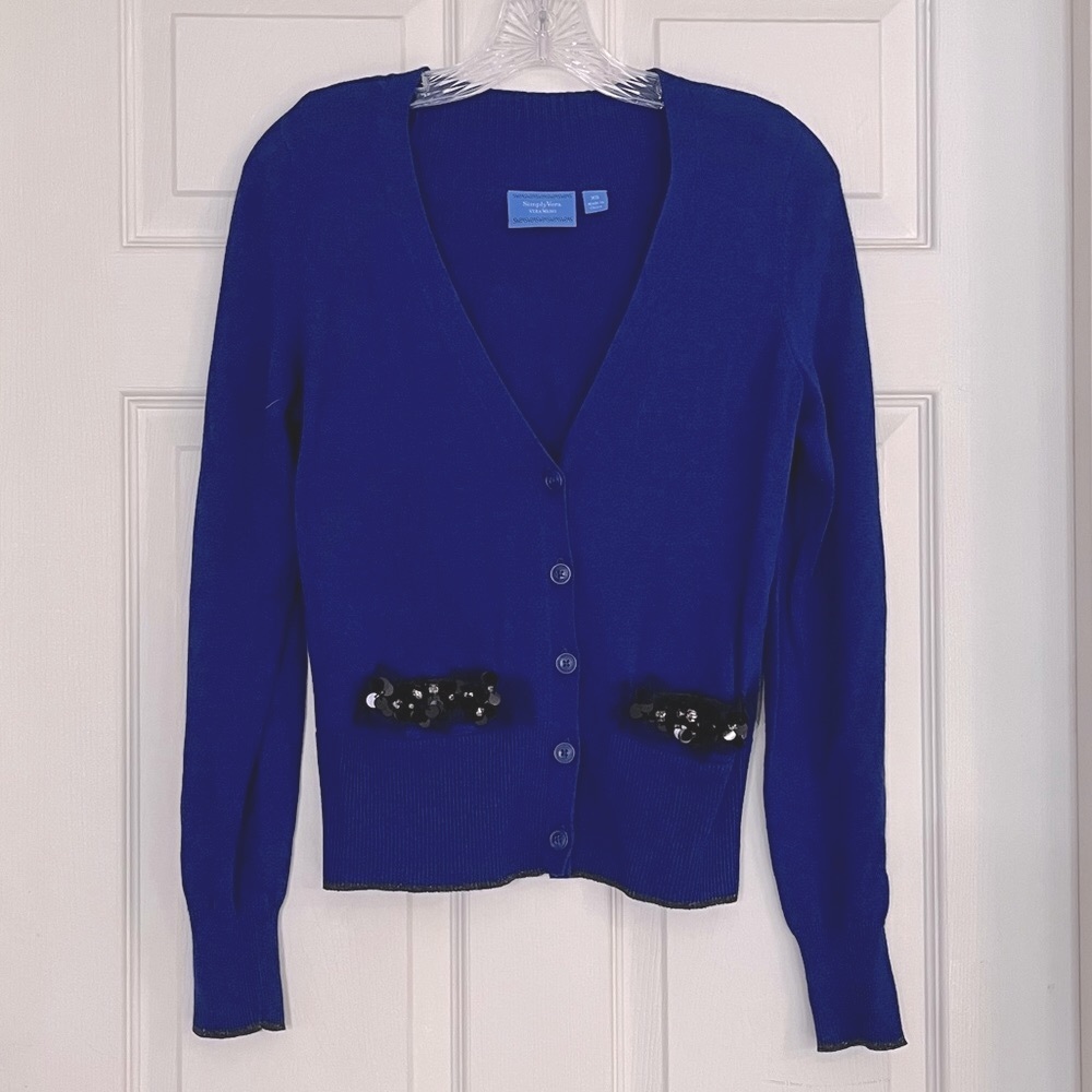 🌻 3/$20 Vera Wang Cobalt Blue Cardigan Sweater with Sequin Detail, Size XS